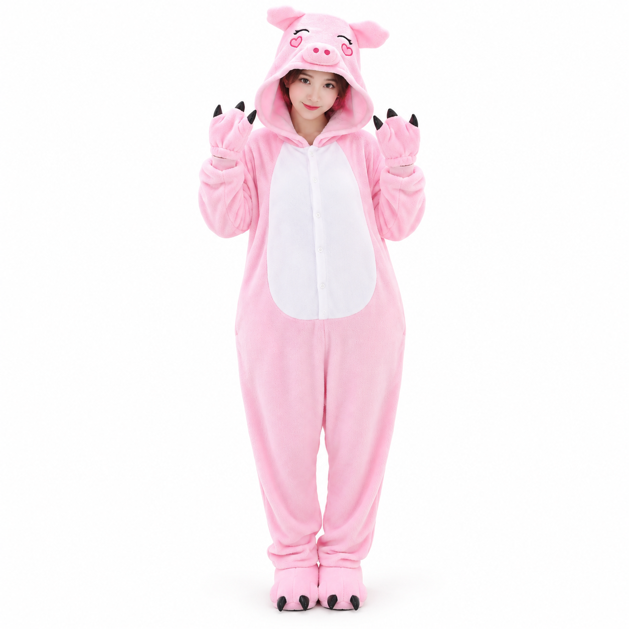 Pink Pig Kigurumi Onesie on a white background