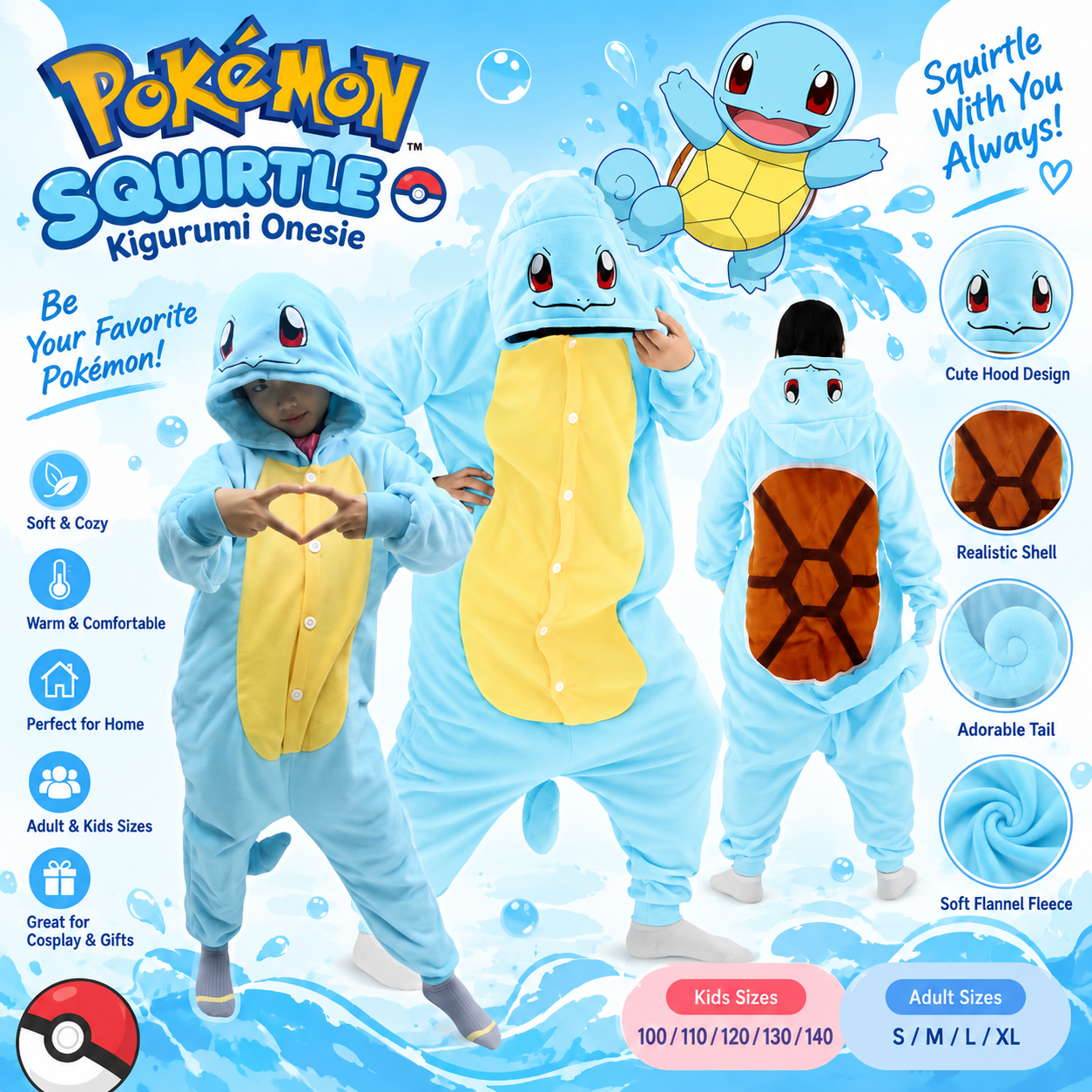 Squirtle onesies for children and adults